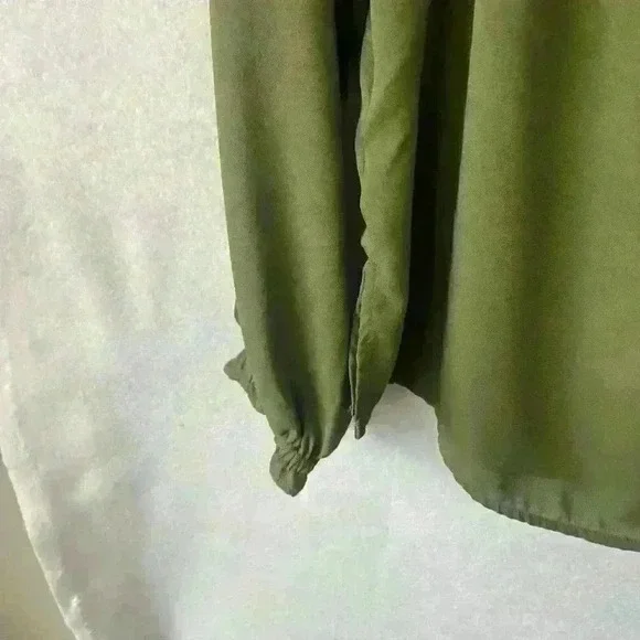 NWT Women's Notations Green Long Sleeve Ruffle Tie Front Blouse Size Large - Picture 15 of 15
